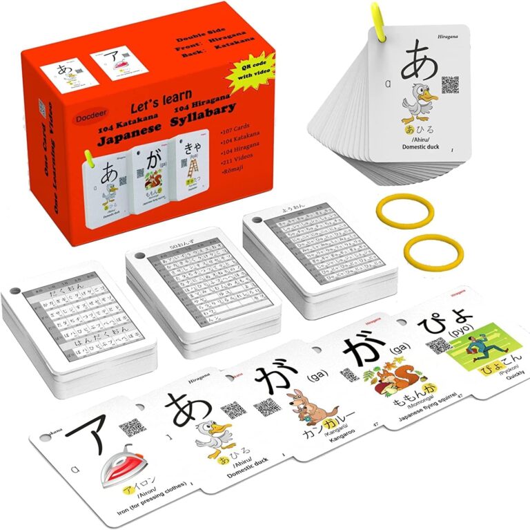 Docdeer Cartões Flash Japoneses Do Alfabeto Hiragana E Katakana Para Iniciantes – 104 Katakana E 104 Cartões Flash Hiragana Com Anel – Fáceis De Lembrar E Aprender Rápido Para Crianças